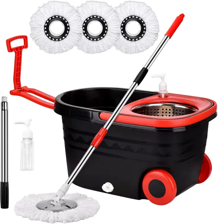 Ensembles de seaux à vadrouille rotative 360 °   Système de nettoyage de sol rotatif avec 3 têtes de