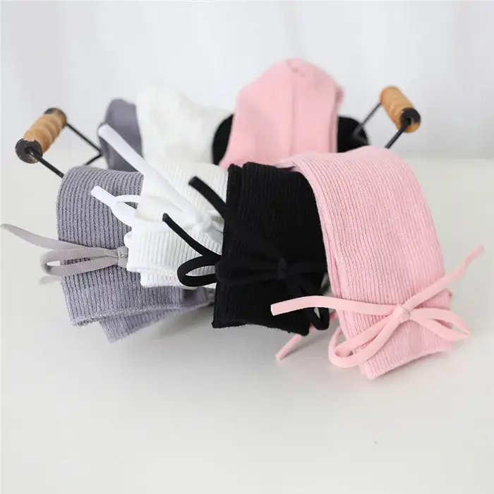 Chaussettes hautes pour enfants de 0 à 7 ans, chaussettes plates et longues avec nœud papillon, en c