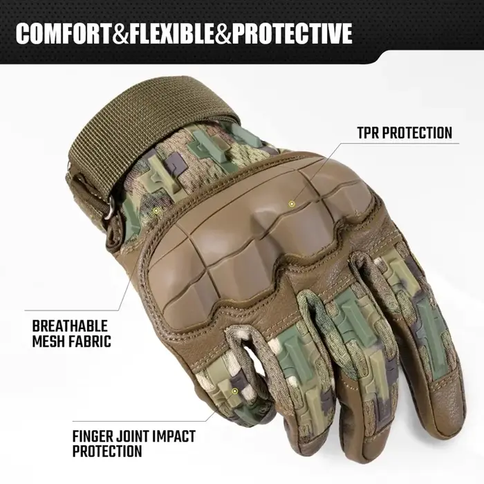 Gants tactiques en cuir PU compatibles écrans tactiles pour vélo, randonnée et chasse - respirants