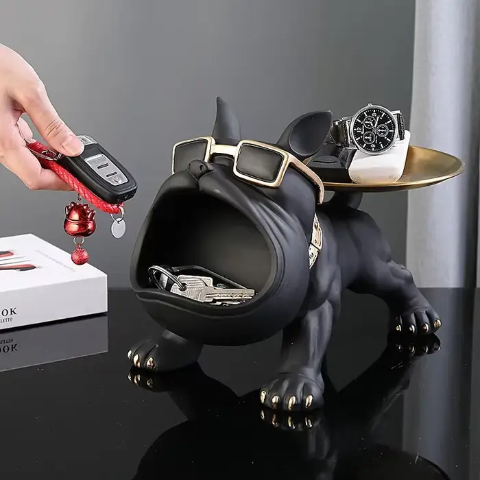 30 cm/11.8 pouces décor à la maison bouledogue Figurine chien Statue clé boîte de rangement Animal ornement résine