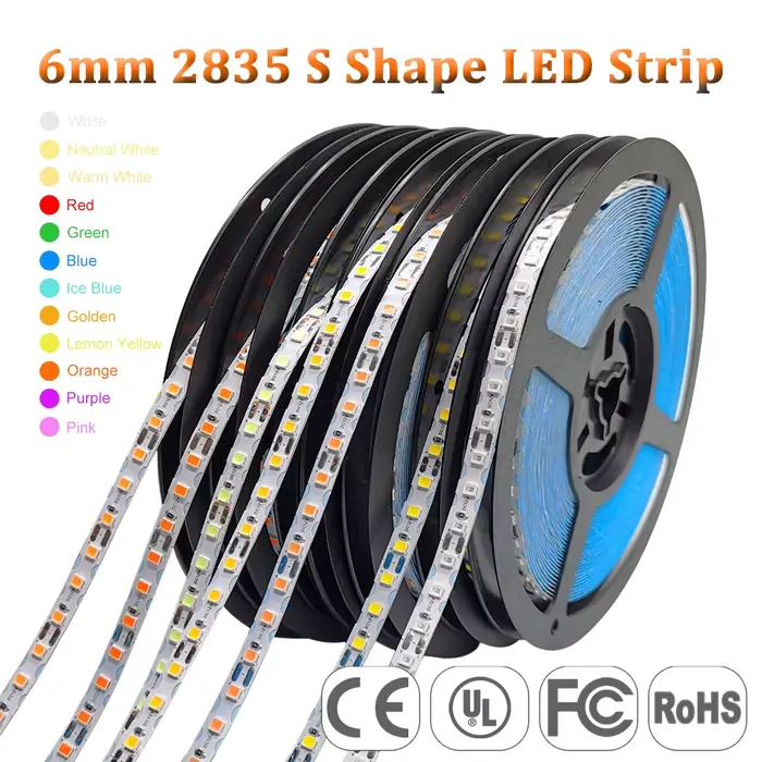 Guirxiété Lumineuse Pliable en Forme de S, DC 12V, 2835 SMD, 6mm de Largeur, 120LED/m, Flexible, DIY