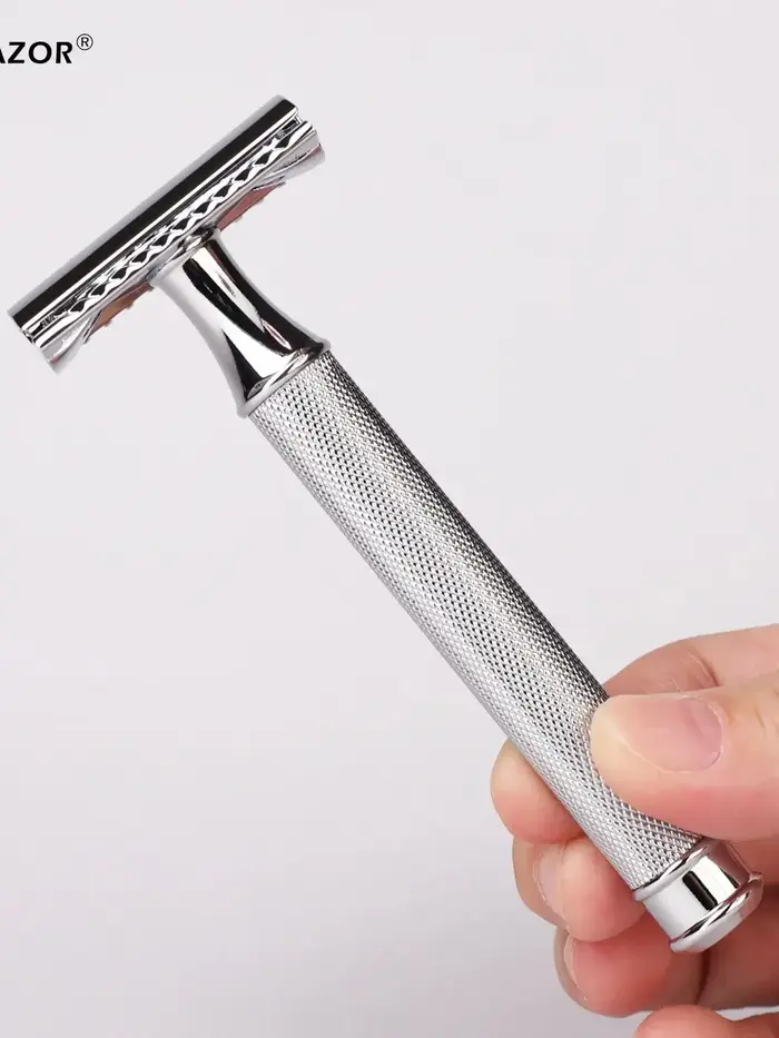 iRAZOR Rasoir de sécurité DE en laiton massif couleur argent pour hommes, outil de rasage humide cla