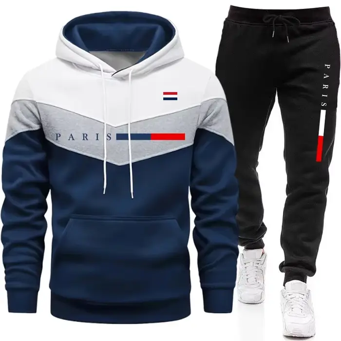 Ensemble homme tendance sweat à capuche et pantalon de jogging imprimé Paris décontracté pour homme occasions quotidiennes automne hiver