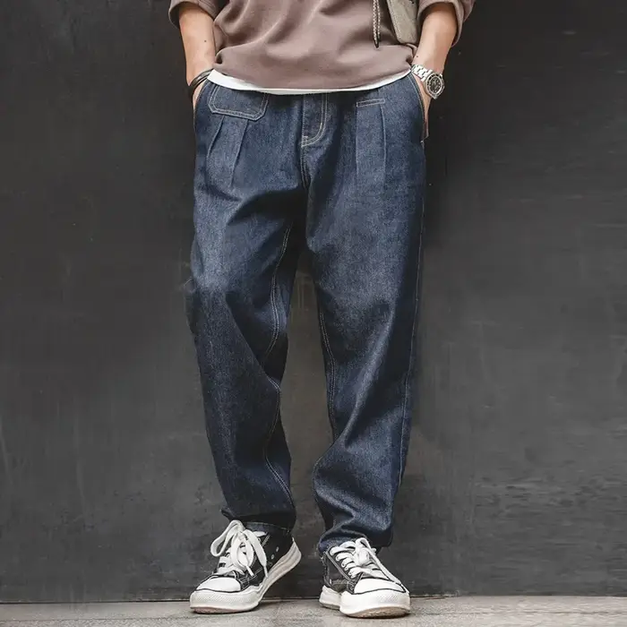 Maden rétro Denim lavage Baggy hommes Jean jambe large pantalon conique mode décontracté Streetwear 