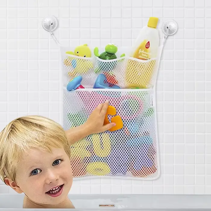 Jouets de bain pour réception-cadeau pour bébé, maille de rangement blanche pour jouets pour enfants
