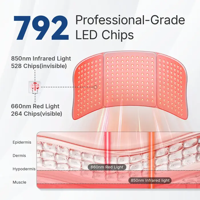 Dispositif de beauté LED, 792 pièces, ceinture de thérapie infrarouge rouge, enveloppe portable, gra