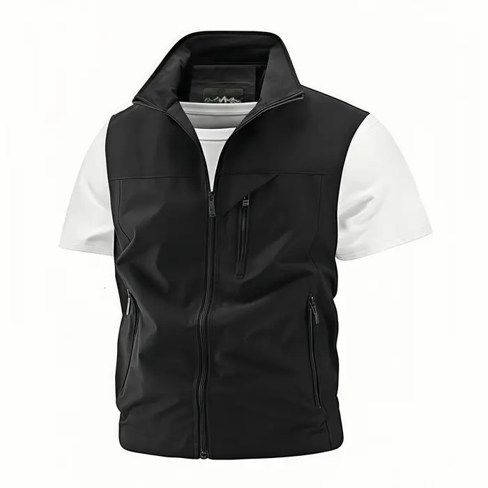 Gilet de pêche tendance multi-poches, haut de gamme, avec logo texte personnalisé imprimé, idéal pou
