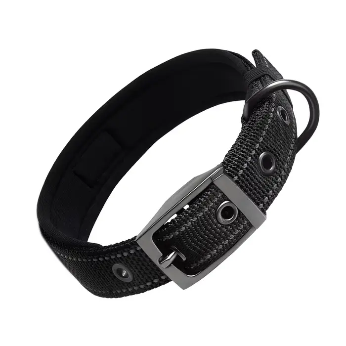 Collier pour chien rayé réfléchissant, nylon anti-fuite, boucle à dégagement rapide, rembourrage dou