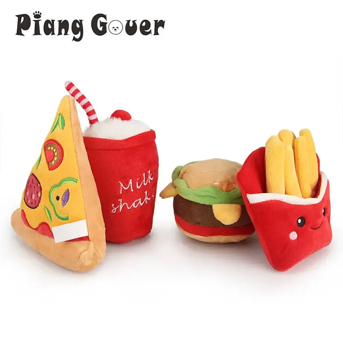 Jouet à mâcher en forme de frites et de hamburger pour petit chien