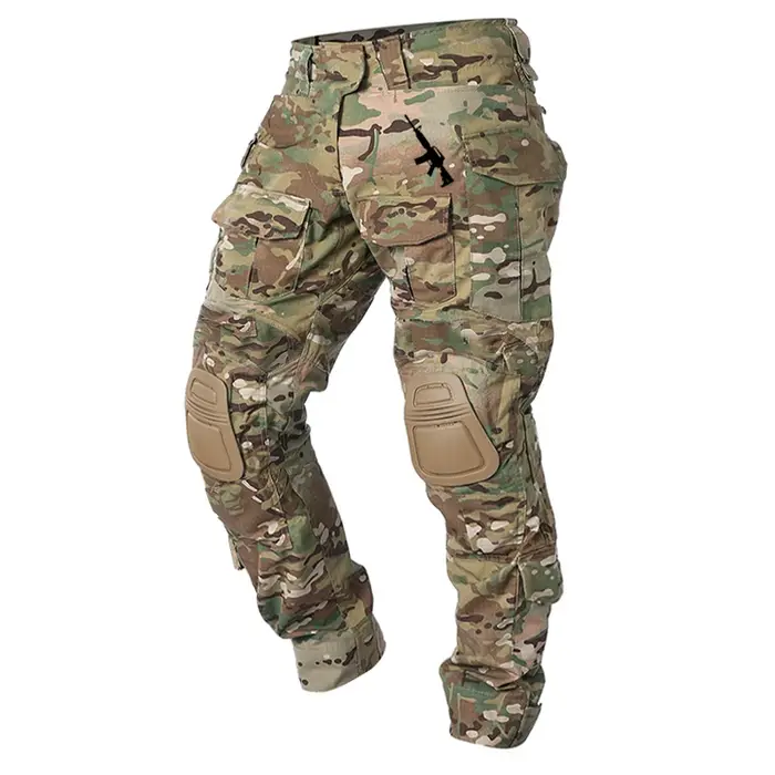 Pantalon camouflage Multicam tactique avec genouillères pour chasse discrète et paintball