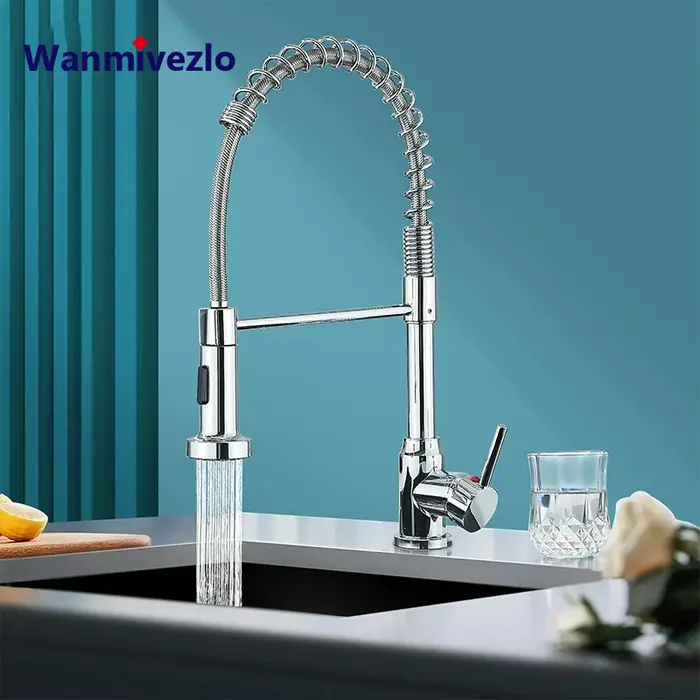 Robinets de cuisine extractibles à ressort, tête de pulvérisation, robinet d'eau chaude et froide, R