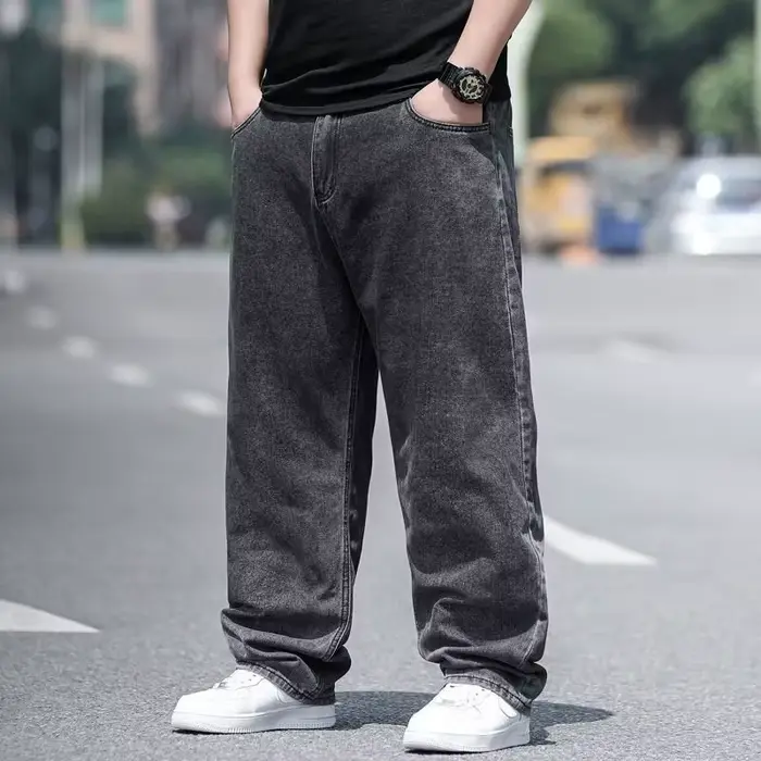 Jean surdimensionné pour homme, pantalon en Denim, grande taille, Baggy Y2k, Cargo noir, jambes larg