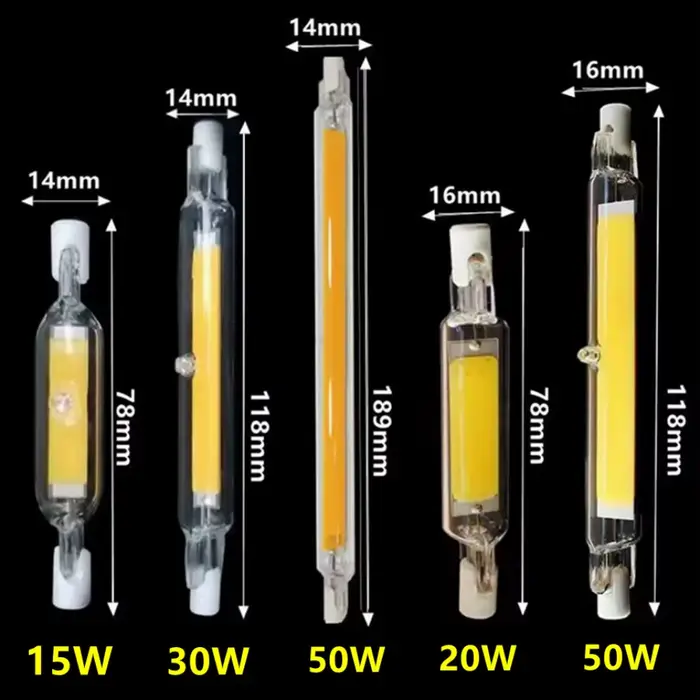 Tube de verre LED R7s COB haute puissance, ampoule COB, 78mm, 189mm, 118mm, J78, J118, AC 110V, 120V