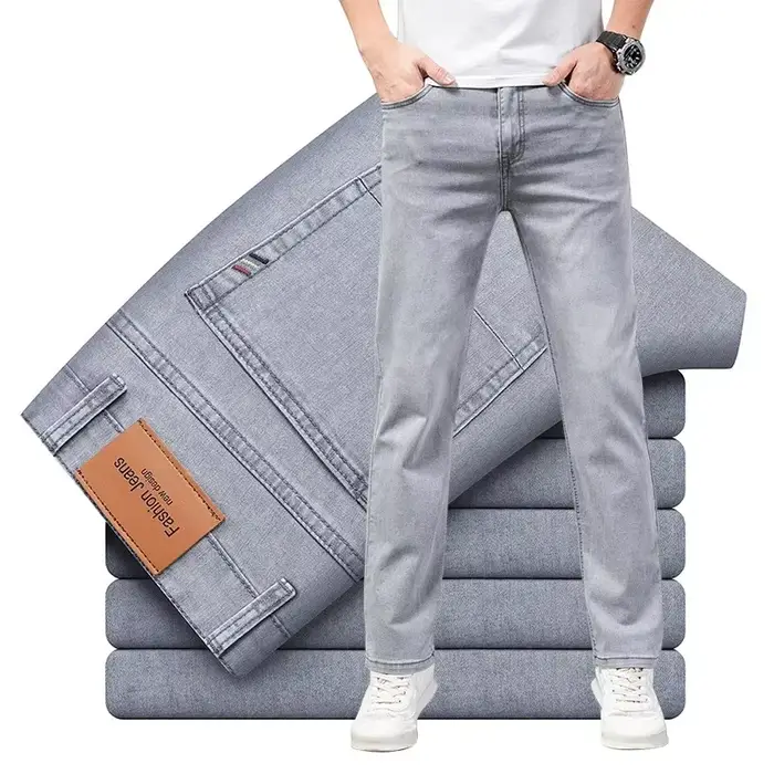 Été élastique hommes jean mode gris confortable affaires droite Stretch coton décontracté Denim pant