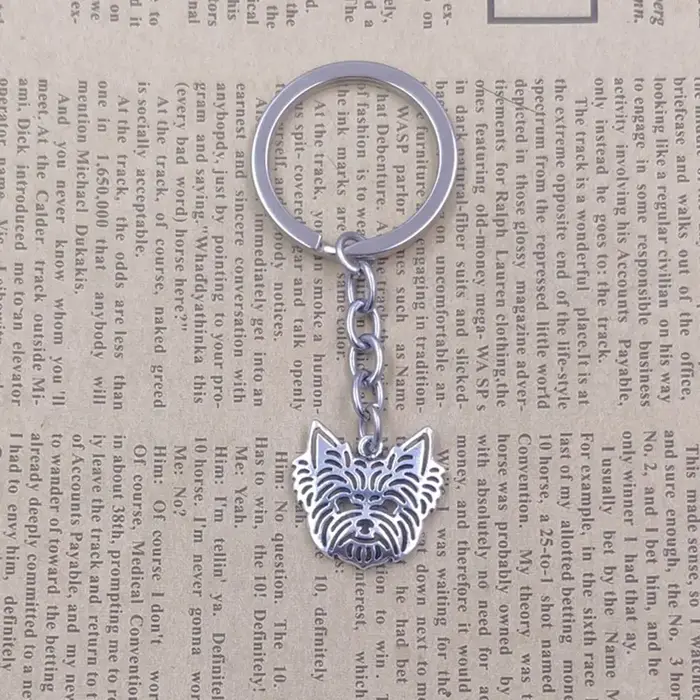 Yorkshire Terrier Dog Animal Ethnic Handmade Keychain, Key Ring, Pet Tassels, Vintage Silver Documen