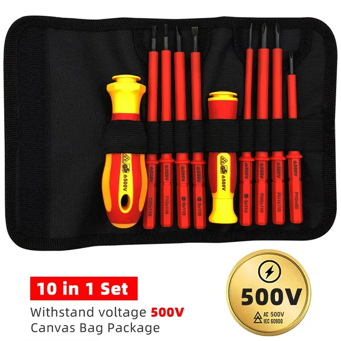 Tournevis d'électricien isolé 10 en 1, ensemble de haute dureté, tournevis hexagonal en forme de mot