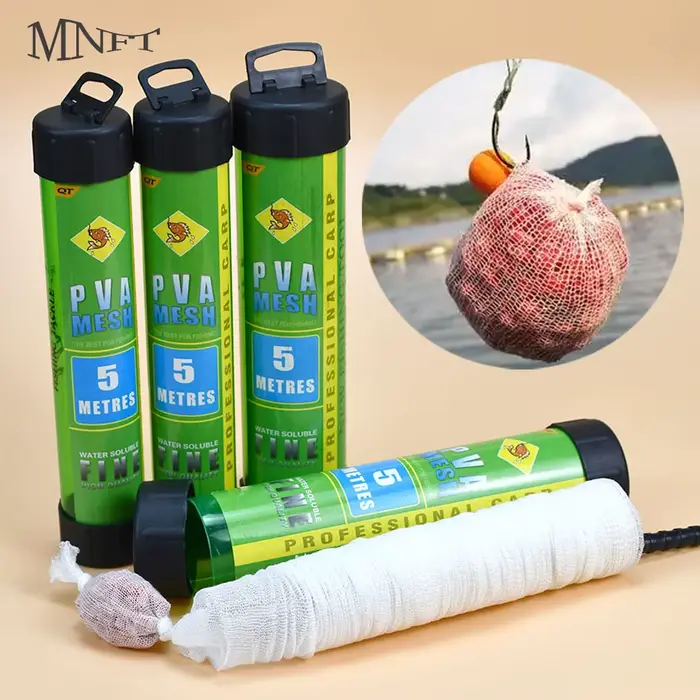 MNFT 5M dissolution d'eau PVA maille étroite Tube filet carpe pêche mangeoire leurres recharge piston barre attirail