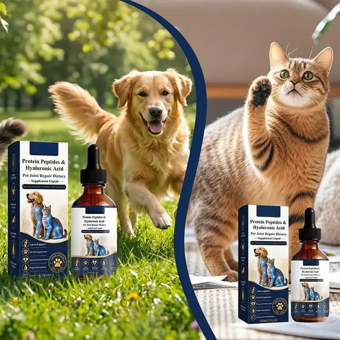 Gouttes nutritives pour les articulations des animaux de compagnie avec peptides et acide hyaluronique