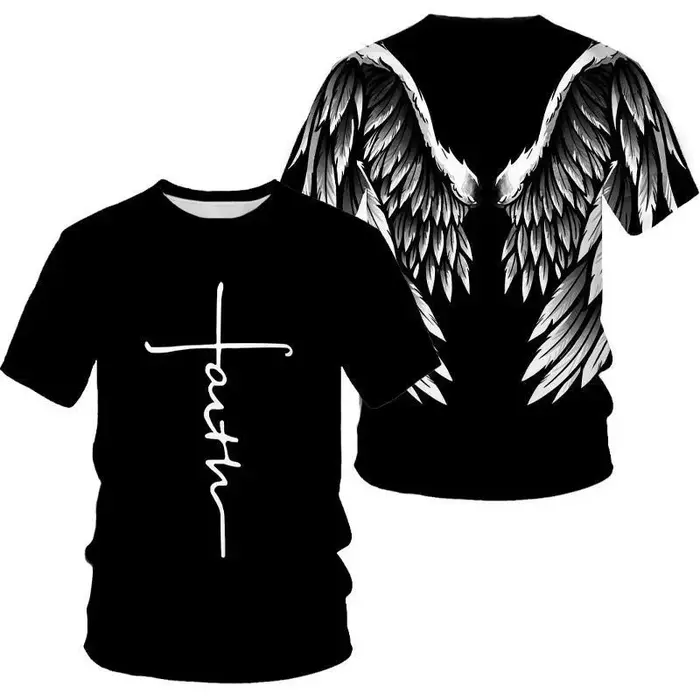 T-shirt pour homme à motif d'ailes d'ange, imprimé en 3D, grande taille, décontracté, respirant, à s