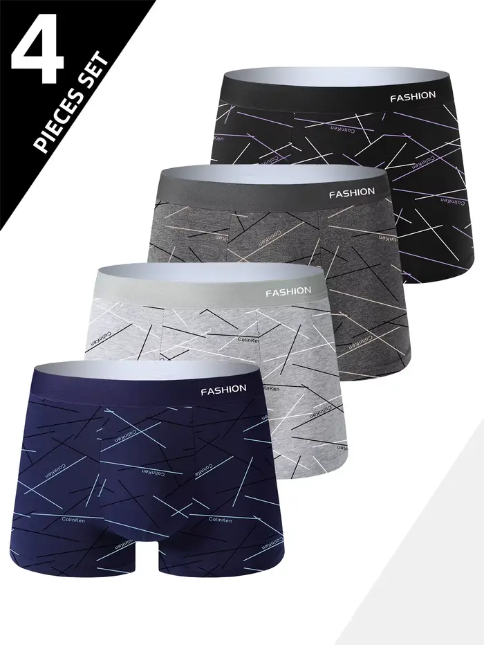 Sous-vêtements pour hommes 4 pièces, boxer intime imprimé ligne quotidienne confortable, doux et à l