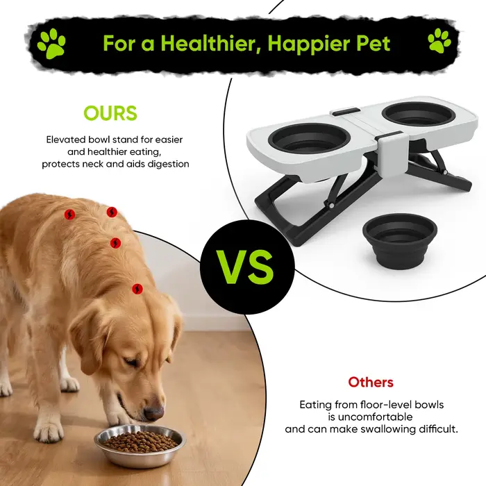 Support surélevé pour gamelles de chien gris pliable en silicone pour chiens voyage occassions spéciales