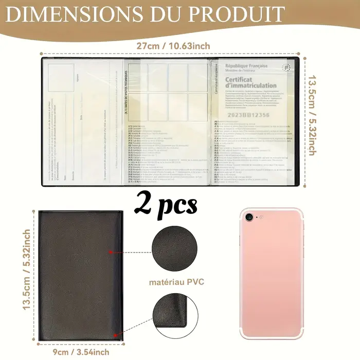 Lot de 1/2/3 pochettes noires pour cartes d'assurance, certificat d'enregistrement, étui de protection, portefeuille en plastique transparent pour documents