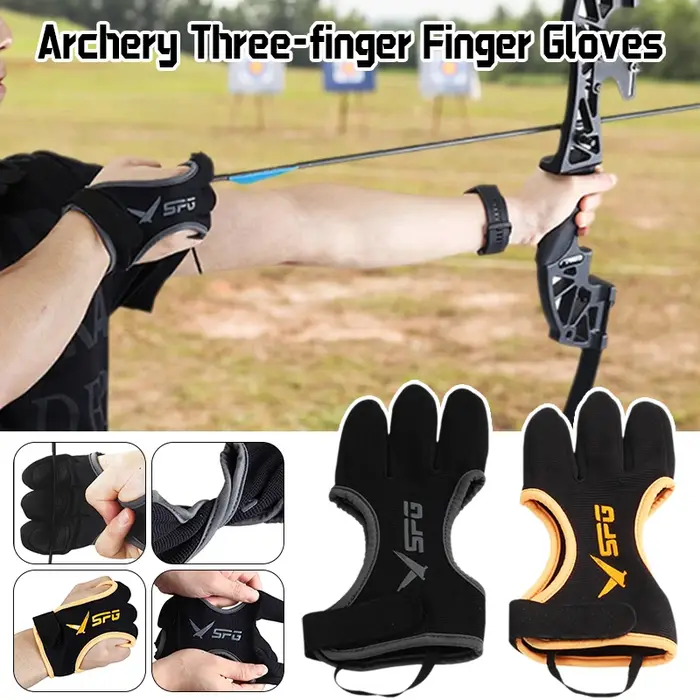 Gants de tir à l'arc 3 doigts en cuir anti-dérapant respirant pour chasse à l'arc recurve