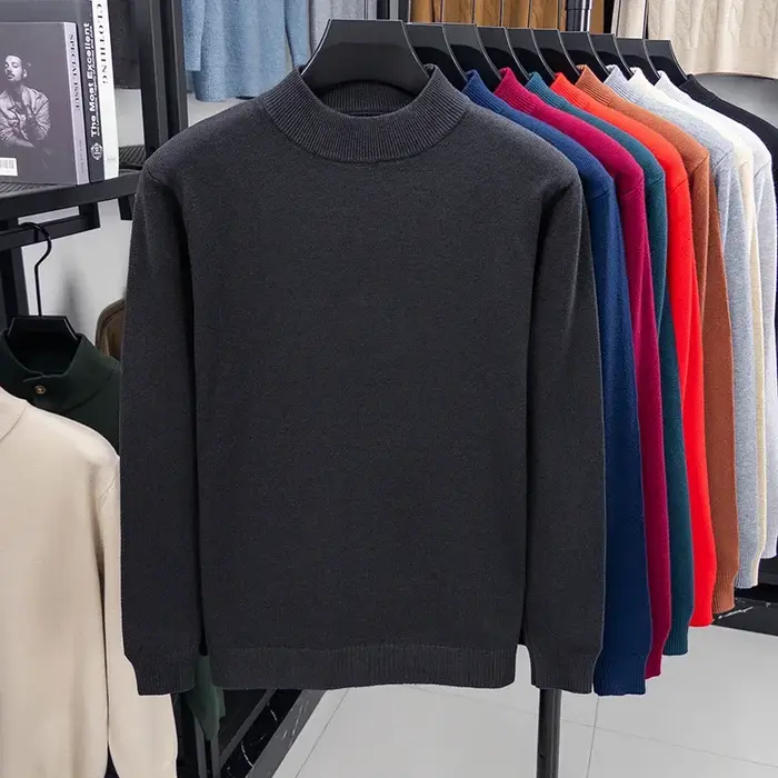 Pull en tricot demi-col roulé pour hommes, couleur unie, col montant, décontracté, automne/hiver, vê