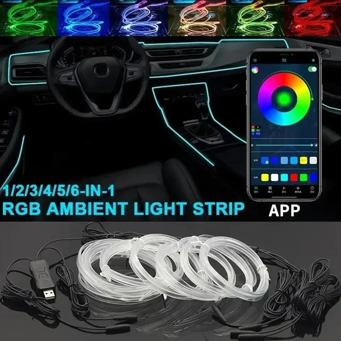 Bande lumineuse d'ambiance LED RGB pour intérieur de voiture, Fiber optique USB néon Invisible, lamp