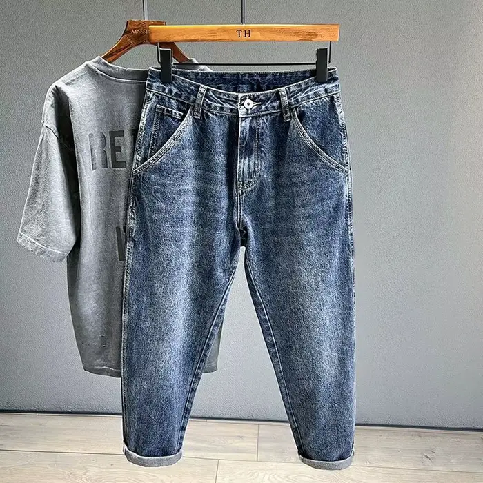 Jean Vintage coréen pour hommes, ample et conique, mode High Street, sarouel drapé, Hip Hop, Streetw