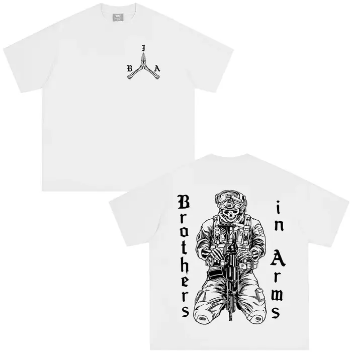 T-shirt imprimé double face « Brothers in Arms Skeleton » pour hommes et femmes, vêtements d'été déc