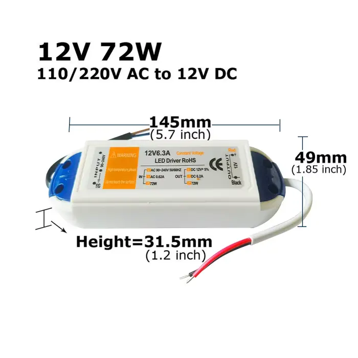 Alimentation 12 volts, pilote LED 12V, 18W 28W 48W 72W 100W AC 110V 220V à 12V DC, adaptateur de tra