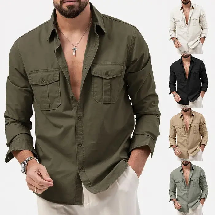 Chemise homme affaires chemises décontractées 2026 nouveauté hommes marque célèbre vêtements armée vert à manches longues Camisa Masculina