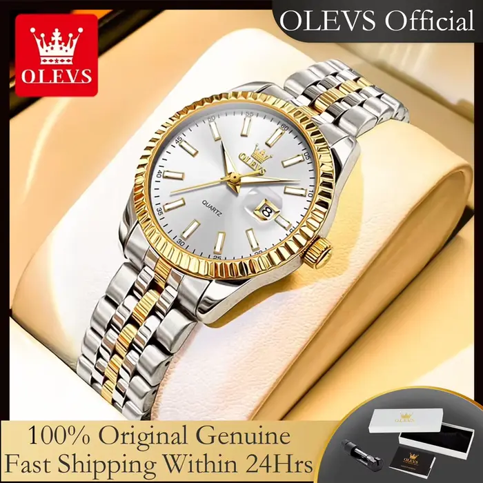 Montre femme OLEVS 5593 acier inoxydable étanche avec date automatique - Luxe quartz original