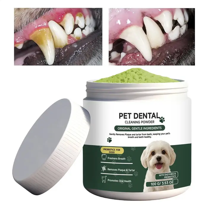 Poudre dentaire pour chien, 100g, rafraîchit l'haleine, élimine naturellement la plaque et le tartre