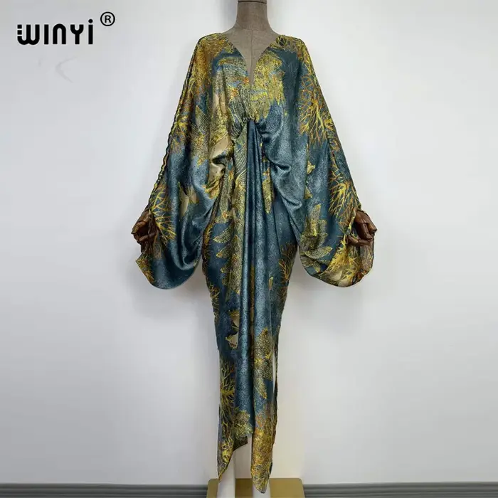 Col en v profond Sexy bech Europe été sensation de soie imprimé bohème 2022 WINYI Maxi femmes robes 