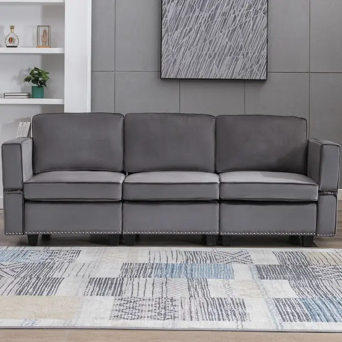 HORGgland-Canapé convertible en O, canapé sectionnel gris foncé modulaire, dossier et accoudoirs rég