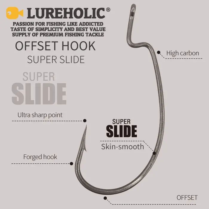LUREBathroom LIC DeliSuper Slide Offset Hook, Worm Hook, Texas Rig, DstressShot, Acier inoxydable, W