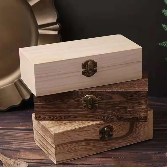 Boîte de rangement rectangulaire en bois, boîte à bijoux rétro, organisateur de bureau, conteneur à 