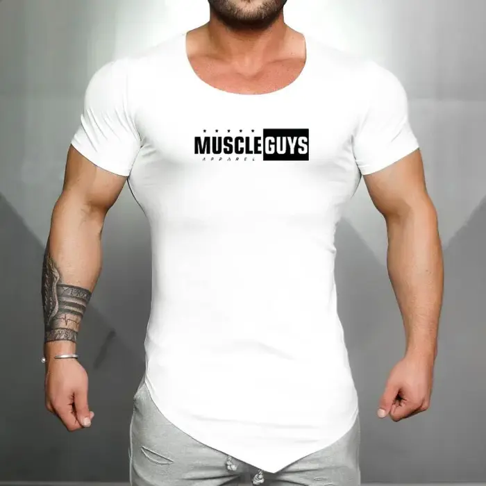 T-shirt de marque en coton pour homme, vêtement de musculation, slim, fitness, décontracté, imprimé,
