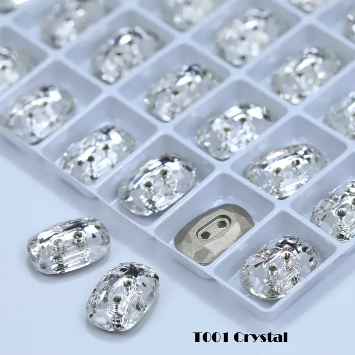 Boutons ronds octogonaux à 2 trous en strass, version effet pierre, blancs, en cristal de haute qual