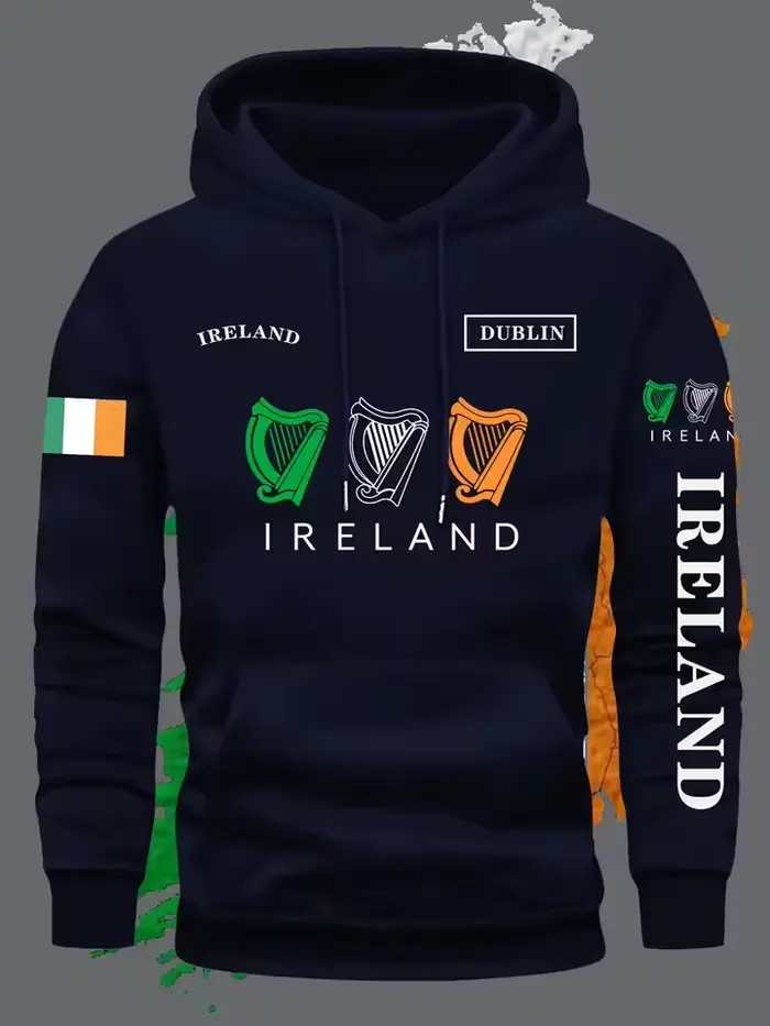 Sweat-shirt à capuche unisexe avec drapeau d'irlande, vêtement de sport décontracté pour l'extérieur