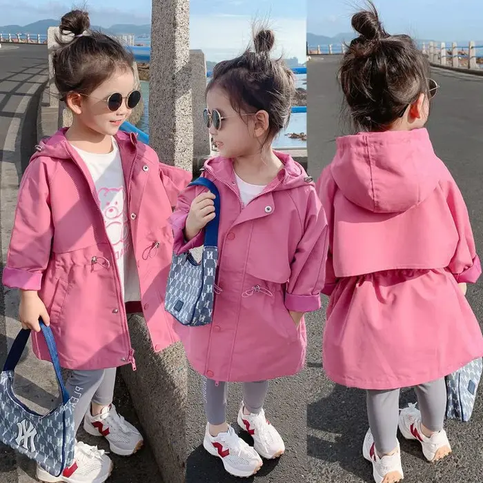 Manteau à capuche rétractable pour filles de 3 à 12 ans, veste coupe-vent, Style Long, offre spécial