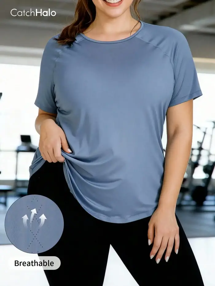 T-shirt de sport grande taille pour femme – Haut de gym à coupe décontractée, respirant et léger – T-shirt de yoga à manches courtes – Vêtement de sport estival