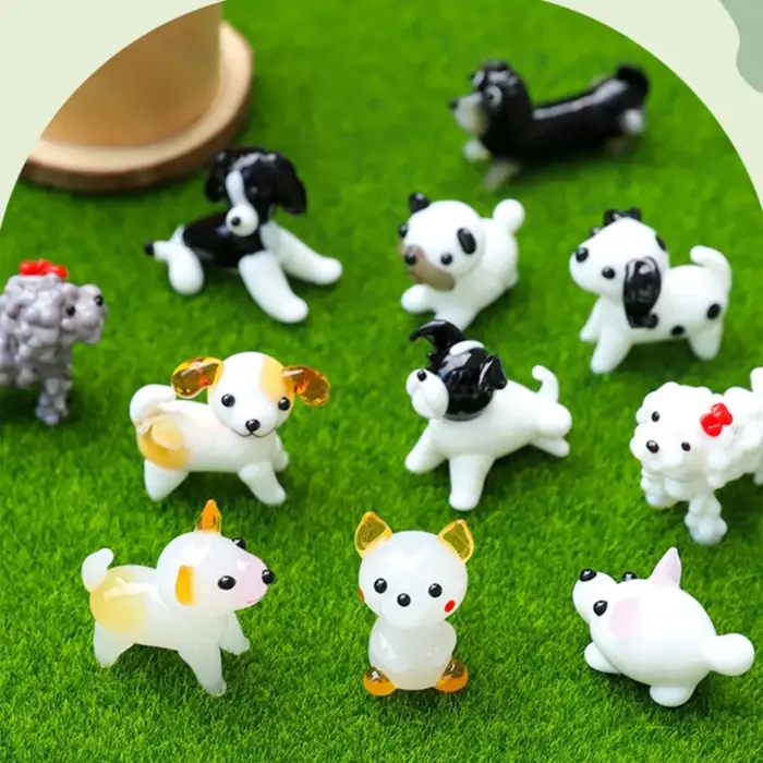 Figurines de chien en verre soufflé faites à la main, figurines de chien artistiques en verre, objets de collection, décorations pour étagères, maison, bureau, ferme, centre de table