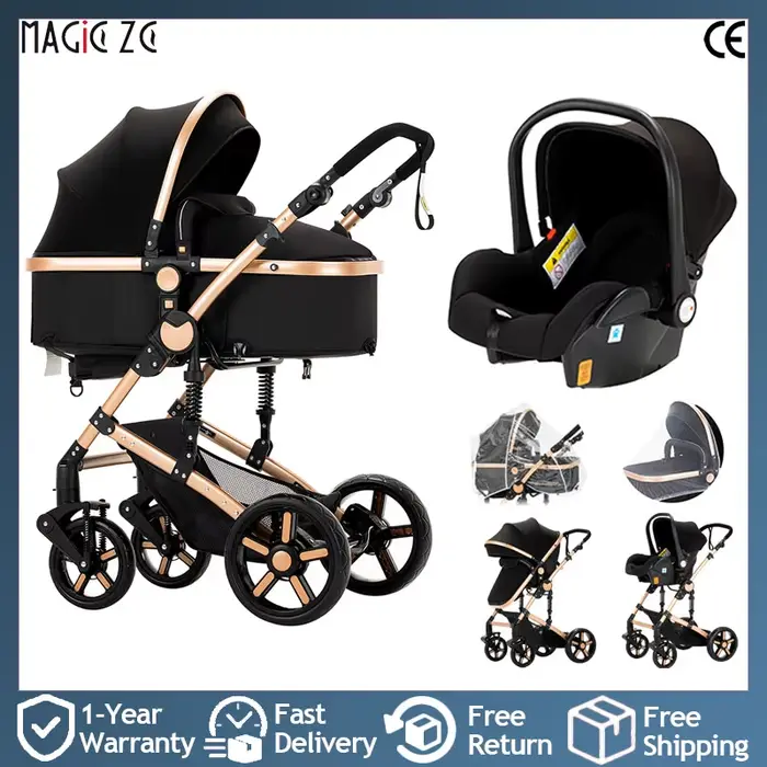 Poussette compacte 3 en 1, combos de poussette de siège d'auto, poussette de bébé multifonctionnelle