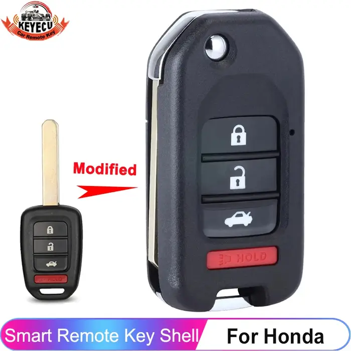 KEYECU 4 boutons modifié rabat coque de clé à distance pour Honda FIT ACCORD XRV VEZEL CITY JAZZ CIV