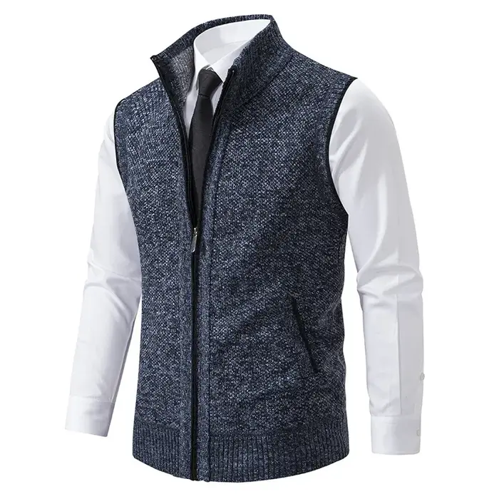 Pull tricoté sans manches pour hommes, Cardigan avec fermeture éclair, gilet décontracté, veste chau