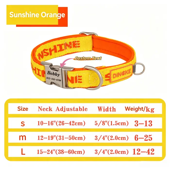 Collier pour animaux de compagnie gravé sur mesure, doux, confortable, réglable et personnalisé avec