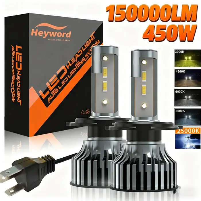 Phares LED de voiture Heyword 150000lm 450W avec puce CSP 1860, 3000k/4300k/6000k/8000k, phares LED 